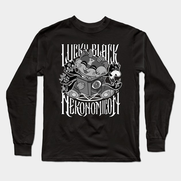 Blackcraft Cute Kawaii Black Cat Nekonomicon Satanic ritual Long Sleeve T-Shirt by Juandamurai